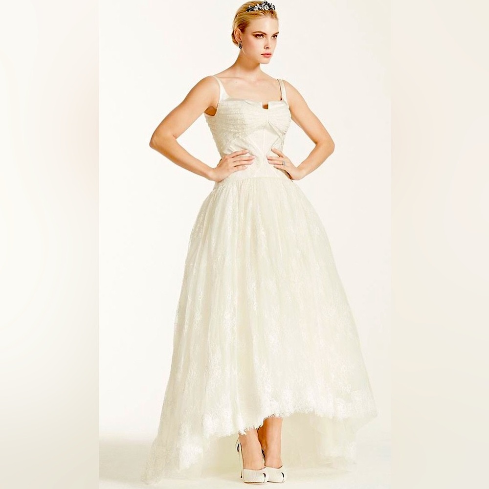 Truly Zac Posen High-Low Lace Wedding Gown ZP341412, Ivory, Size 2